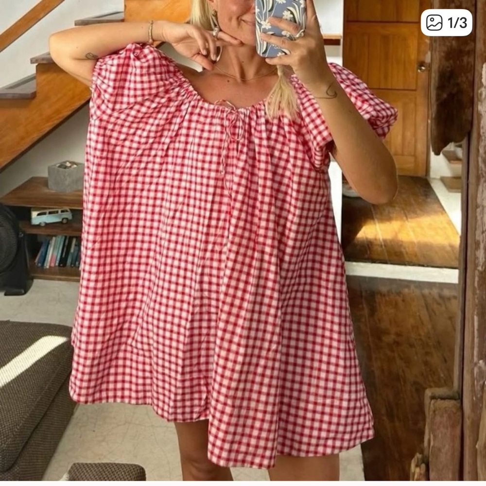 Oak Meadow Australia Drawcord Dress in Red and White Gingham